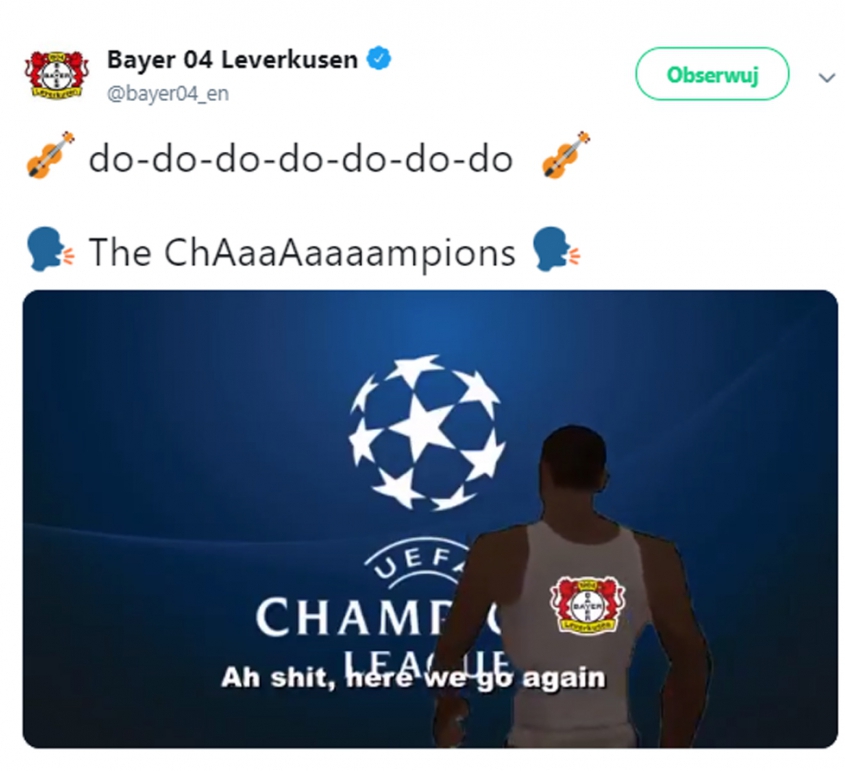 Wpis Bayeru Leverkusen po awansie do LM! :D